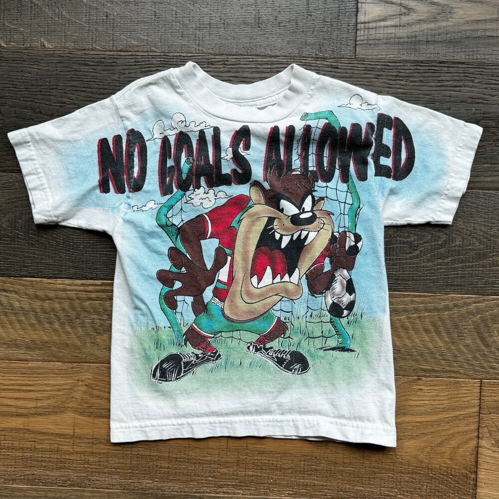 Vintage '90s Tasmanian Devil Looney Tunes Soccer Megaprint Youth Shirt